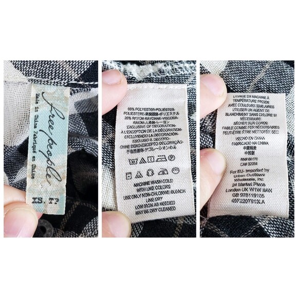 Free People Boho Western Plaid Shirt Womens XS Plaid Grunge Lace-Up Cut-Out - Picture 12 of 12